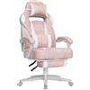 SONGMICS Sedia da Ufficio, Poltrona Racing Ergonomica, Poggiapiedi Telescopico, Schienale Inclinabile, Poggiatesta e Supporto Lombare, Portante di 150 kg, Rosa Gelatina e Bianco Crema OBG073P01