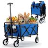 LIFERUN Carrello Pieghevole con Maniglia Telescopica 2 Tasche in Rete, Carrello da Giardino 70 L, Portante 60 kg Ruote Tutti i Terreni Carrello Portaoggetti per Shopping Campeggio Giardino Spiaggia (blu)