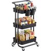 SONGMICS Carrello Scorrevole, Trolley a 3 Livelli, Carrello di Servizio con Manico e 2 Piccoli Organizzatori, Struttura in Acciaio, per Bagno Lavanderia, Nero BSC067B01