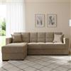 Dmora Divano Letto con penisola Fernando, Divano ad Angolo Reversibile, Sofà Contenitore da Soggiorno con Chaise Longue e 2 Cuscini, 230x150h81 cm, Beige