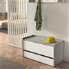 Dmora - Cassapanca Lantana, Mobile da ingresso moderno con scarpiera, Cassapanca baule con due contenitori, 100% Made in Italy, 90x40h46 cm, Bianco e Cemento