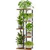Bamworld Porta Piante da Interno ed Esterno per Balcone - Fioriera Verticale in Metallo e Legno con 5 Ripiani - Disponibile in Marrone - Portavasi Decorativo - Scaffale Piante - Arredo Giardino