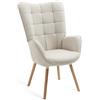 MEUBLE COSY Poltrona Imbottita Scandinavia Sedia da Salotto con Braccioli Poltroncina Relax in Tessuto con Schienale Alto Gambe in Legno per Camera da Letto Soggiorno, Beige, 66x64x106cm
