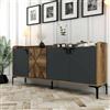 Dmora - Credenza Deneb, Buffet da soggiorno, Madia da salotto, Dispensa da cucina, 180x35h78 cm, Noce e Antracite