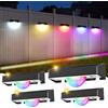 Quntis Applique Solari per Recinzioni Giardino Esterno 4 Pezzi Lampada Solare Impermeabile Luci Solari 11 Modalità Bianca/Fredda Calda/Colore, LED Segnapassi per Scala Parete Muro Balcone Patio