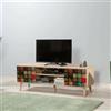 Dmora - Mobile porta TV Amalthea, Credenza da soggiorno, Armadio basso per TV, Base parete attrezzata, 140x40h50 cm, Quercia e Multicolore
