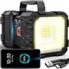 Retoo Faretto a LED portatile, torcia ultra luminosa, ricaricabile tramite USB, lampada manuale, faro di ricerca, lanterna, faro per campeggio, attività all'aperto, escursioni con batteria e maniglia
