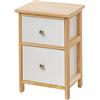 Baroni Home Comodino, Mobiletto da Soggiorno, Salotto, Camera da Letto, Cameretta, Bagno, Mobiletto Multiuso, Colore Legno Naturale con 2 Cassetti Bianchi Misure 30X24X43 cm