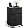 VASAGLE KAILYN Collezione - Comodino con Stazione di Ricarica, con 3 Cassetti, 2 Prese AC 2 Porte USB, per Soggiorno, Camera da Letto, Studio, Nero Ebano LET631B56