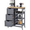 Yaheetech Carrello Cucina con Ruote 3 Cassetti 3 Ripiani in Legno Salvaspazio Porta Microonde Spezie 67cm x 37cm x 84,5 cm Grigio Scuro