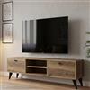 Dmora - Mobile porta TV Atropos, Credenza da soggiorno, Armadio basso per TV, Base parete attrezzata, 138x30 h43 cm, Noce e Nero