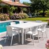 Dmora - Set salotto da esterno Manarola, Ripiano allungabile da esterno con 4 sedie, Tavolo e sedute da giardino effetto rattan, 100% Made in Italy, Bianco