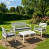 Dmora Set Salotto da Esterno Massa, Composizione da Giardino con 2 poltrone, 1 Divano ed 1 tavolino, Salottino Indoor e Outdoor con Cuscini, 100% Made in Italy, Bianco, Medio