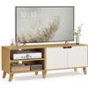 VASAGLE Mobile TV per Televisore fino a 60 Pollici, Armadietto per TV con 2 Ante, Ripiani Regolabili, Lungo 140 cm, per Soggiorno, Camera da Letto, Rovere Naturale e Bianco Crema LTV027N01