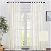 PONY DANCE Tende Semitrasparenti Soggiorno Moderne con Effetto Lino Tende Camera da Letto Moderne con Fettuccia Curtains Salotto 2 Pezzi L 140 x A 245 CM, Beige Chiaro