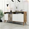 Dmora - Consolle Scorpio, Credenza da soggiorno, Armadio basso per TV, Base parete attrezzata, 160x35 h79 cm, Noce e Bianco