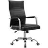 Yaheetech Sedia da Ufficio Scrivania Ergonomica in Finta Pelle con Schienale Alto Reclinabile a Dondolo Rotelle Girevole 360° Altezza Regolabile Portata 136 KG Nera