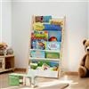 COSYLAND Libreria Montessori per Bambini Con 6 Scomparti in Tessuto Oxford - Libreria per Bambini in Legno Naturale - Libreria Montessori Con Bordi Arrotondati e Design Spazio-Saving(Naturale)