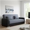 Dmora Divano Letto 3 posti Sergio, Divano Contenitore in Ecopelle e Tessuto, Sofà con Apertura Click-clack e 2 Cuscini, 230x96h101 cm, Nero e Grigio