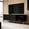 Dmora Mobile Porta tv Magnano 42x150x52h cm Nero 3 Ripiani 6 Vani, 2 Ante