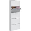 Dmora - Scarpiera Washington, Armadio portascarpe a 5 ante a ribalta, Scarpiera da ingresso moderna, 70x17h180 cm, Bianco lucido
