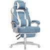 SONGMICS Sedia da Ufficio, Poltrona Racing Ergonomica, Poggiapiedi Telescopico, Schienale Inclinabile, Poggiatesta e Supporto Lombare, Portante di 150 kg, Blu Turchino e Bianco Crema OBG073Q01