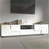 Dmora - Mobile porta TV Vanni, Credenza bassa da soggiorno con 4 ante e 1 cassetto, Base porta TV, 220x44h46 cm, Bianco lucido