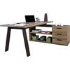 Composad | Scrivania della Linea DAVINCI con 3 Cassetti e 2 vani, Scrivania Angolare con Cassetti e Libreria, (LxAxP) 171,50x74,70x143,50 cm, Noce Brera e Nero Chalet, Made in Italy