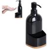KOOK TIME Dispenser sapone cucina nero | Portasapone cucina e porta spugna plastica e base in bambù | Dispenser detersivo piatti | Organizzatore per lavello da cucina compatto. 9.5x9.5x22 cm. Nero
