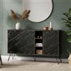 Dmora - Credenza Perseus, Buffet da soggiorno, Madia da salotto, Dispensa da cucina, 142x36h83 cm, Ossido e Nero Marmo