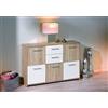 Dmora Credenza A Cinque Ante E Due Cassetti Nella Parte Centrale, Bianco E Rovere, 115 x 77 x 30 cm