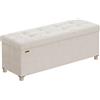 SONGMICS Pouf Contenitore, Cassapanca Pieghevole, 38 x 110 x 40 cm, Sgabello Poggiapiedi, 112 L, Superficie in Velluto, per Camera da Letto Soggiorno, Beige Cappuccino LSF0518W02