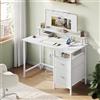 VASAGLE Scrivania per Computer con Cassetti in Tessuto, Supporto per Monitor, Scrivania da Ufficio, 2 Prese AC, 2 Porte USB-A, 120 x 60 cm, Bianco Acero LWD093W01V1