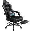 Yaheetech Sedia da Gaming Ergonomica con Cuscino Massaggio Lombare, Schienale Reclinabile e Poggiapiedi Estraibile, Sedia da Ufficio Girevole con Braccioli Imbottiti e Poggiatesta Rimovibile (Nero)