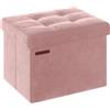 SONGMICS Pouf Pieghevole, Cassapanca in Velluto, Contenitore con Coperchio, Poggiapiedi, 31 x 41 cm, Portata 130 kg, per Corridoio, Soggiorno, Camera da Letto, Rosa Pastello LSF200R01