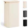 YOUDENOVA Cesto portabiancheria, con coperchio, 100 l, stretto, borsa per la biancheria, pieghevole, con manico in plastica, alto, beige