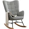 MEUBLE COSY Sedia a Dondolo da Interno Relax Poltrona per Camera da Letto Poltroncina Salotto in Tessuto con Braccioli Schienale Alto Gambe in Legno, Grigio, 68x50x99,5cm