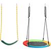 COSTWAY Set di 2 Altalena da Giardino per Bambini, con 1 Sedile Altalena in EVA Morbido e 1 Altalena Nido, 2 Modi per Appenderle, Ideale per Parco, Giochi, Cortile, Giardino (Giallo+Blu, Altalena)