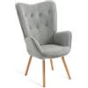 MEUBLE COSY Poltrona Imbottita Sedia da Salotto Moderno con Braccioli Poltroncina Relax in Tessuto con Schienale Alto Gambe in Legno Leisure Sofa per Camera da Letto Soggiorno Studio, Grigio