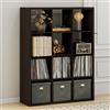 Furinno CUBICLE Mobile per Giradischi con Raccoglitore per Vinili, 12-Cube 1.2 Extra Spesso Raccoglitore per Dischi in Vinile, Scaffale Multimediale per CD DVD Dischi, Rovere Scuro Nero