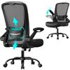 SONGMICS Sedia da Ufficio Girevole, Sedia di Rete da Computer Ergonomica, Supporto Lombare, Oscillante, Seduta 53 cm, Braccioli Pieghevoli, Nero OBN37BK