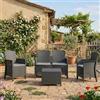 Dmora - Set Salotto da Esterno Urano, Set da Giardino con Cuscini, Salottino Indoor e Outdoor Effetto Rattan, 100% Made in Italy, Antracite