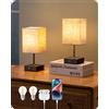 EDISHINE Lampade da Comodino Touch Set di 2, con Porta di Ricarica USB-A e USB-C, Lampadina LED E27 Inclusa, 3 Luminosità per Camera da Letto, Soggiorno, Hotel, Paralume Beige