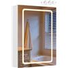 EUGAD Mobile Bagno con Specchio e Luce, Armadietto Bagno a 3 Porte con Ripiani Regolabili, Ganci e Prese, Luce Tattile a 3 Colori, per Appartamento, Bianco (50x14,5x70 cm)
