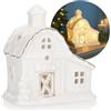 COM-FOUR Casa luminosa a LED in porcellana con funzionamento a batteria, luce bianca lucida, decorazione invernale e natalizia (casa - 11 cm)