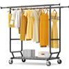 HOKEEPER Appendiabiti da Terra Resistente a Doppia Barra con Ruote, 295kg, con Ripiano Inferiore, Estensibile - Ideale per Camera da Letto, Boutique, Lavanderia, Nero