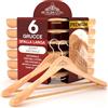 Eurocali 6 Grucce Appendiabiti a Spalla Larga in Legno Naturale per Abiti Vestiti Giacche Camicie - Gancio Girevole 360° e Barra Porta Pantaloni RealGruccia - Finitura Lucida e Profilo Smussato - 24x45cm