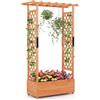 RELAX4LIFE Fioriera da Esterno con Traliccio Superiore e 2 Griglie Laterali, Orto Rialzato da Giardino in Legno di Abete con Drenaggio per Piante Rampicanti, Frutti e Fiori (Arancione, 110x44x182cm)
