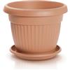 IMJ-Global Vaso con Sottovaso per piante Fiori DCE25-POD21 TERRA Tondo Ø25cm da interno esterno Terracotta 5 Litri Ø25x19,5 cm design Classico Fioriera in plastica da balcone
