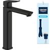 GROHE Dice Rubinetto miscelatore a corpo liscio per lavabo da appoggio (XL-Size 270 mm, cartuccia ceramica 28 mm, risparmio idrico, facile da installare), nero opaco, 1018922430